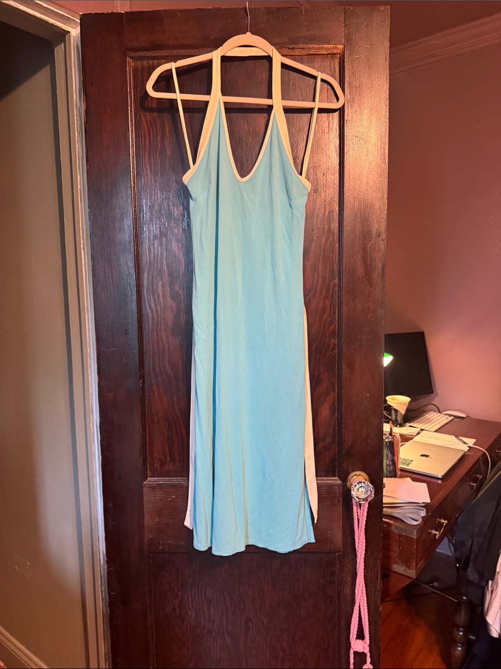 Alexander McQueen Light Blue and White Midi Slip Dress